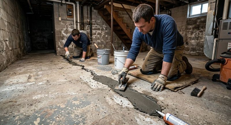 Cracked Basement Floor Repair in Needham, MA