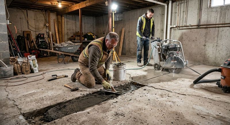 Cracked Basement Floor Repair in Needham, MA