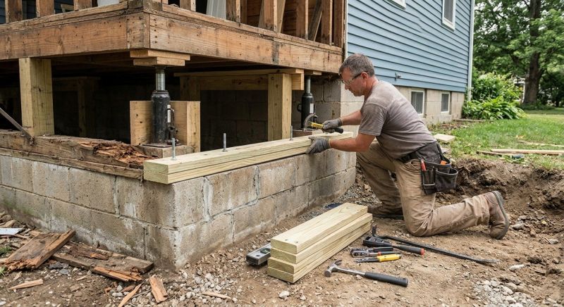 Sinking Foundation Repair in Foxboro, MA